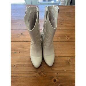 MIA Womens Off White Western Cowgirl Boots Block Heel Mid Calf Pointed Toe Ivory